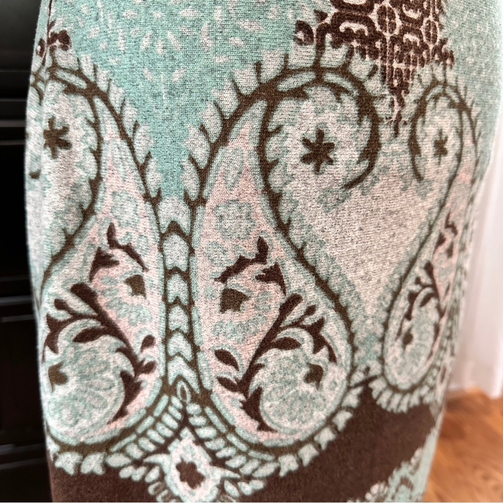 Papillon Boho Paisley Knit Brown Teal Floral Sweater Dress Eclectic Grandpa M - Picture 10 of 16
